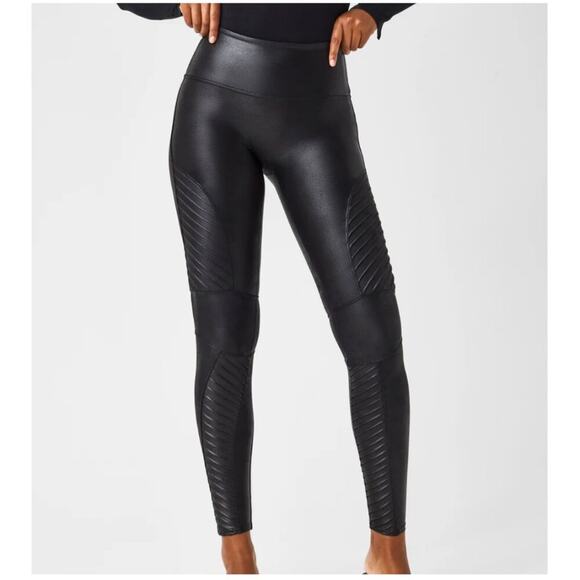 Spanx SPANXshape Faux Leather Moto Leggings in Very Black - Picture 1 of 13